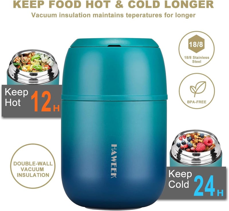 Haweek Insulated Soup Thermo 17oz - Stainless Steel Vacuum Lunch Box for Adults, Kids Leakproof Hot Food Container with Handle Folding Spoon (School Office Outdoor) - Image 4